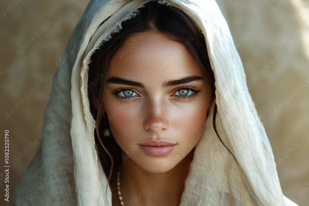 Obraz premium Modern Bedouin-inspired portrait of a woman with striking features and traditional attire