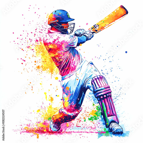 player with cricket bat on white background