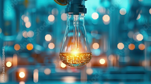 Critical industry concept, A glowing light bulb illuminates a blurred industrial background, reflecting innovation and modern technology in a vibrant atmosphere.