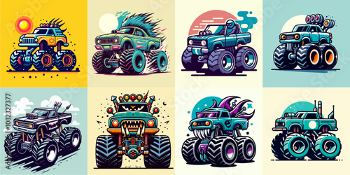 collection of monster truck. graphic T-shirt