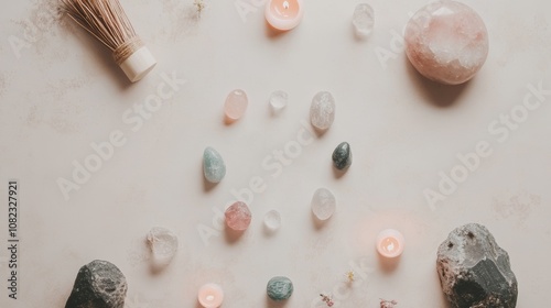 pebbles and crystals , a beautiful layout for spiritual practices