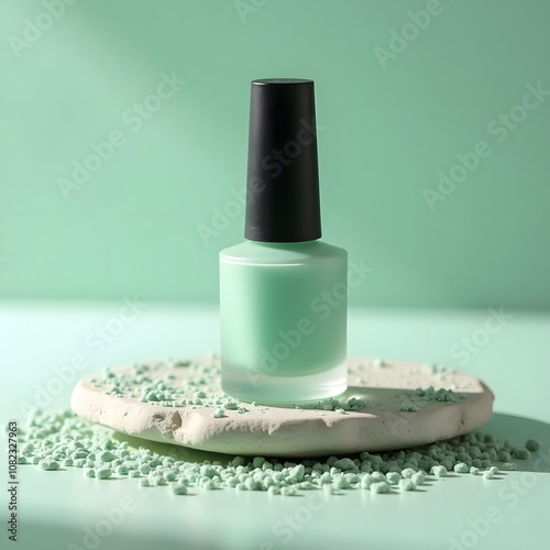 Professional Lighting Showcases Durable Nail Polish on Mint Green Stone Slab