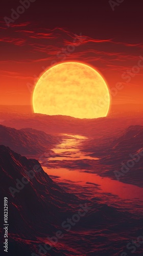Crimson Sunset over Alien River Landscape