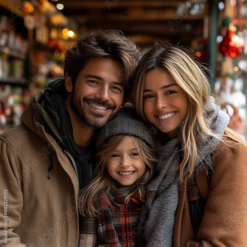 Happy family shopping for Christmas decorations