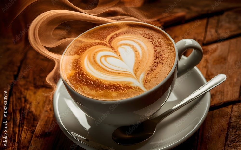 Coffee in the cup with coffee beans in the cafe hot coffee shop espresso made by barista Coffee in the cup with coffee beans in the cafe hot coffee shop espresso made by barista