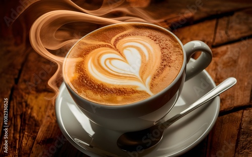 Coffee in the cup with coffee beans in the cafe hot coffee shop espresso made by barista