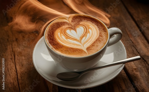 Coffee in the cup with coffee beans in the cafe hot coffee shop espresso made by barista