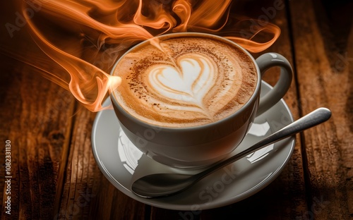 Coffee in the cup with coffee beans in the cafe hot coffee shop espresso made by barista