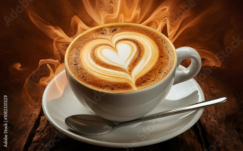 Coffee in the cup with coffee beans in the cafe hot coffee shop espresso made by barista