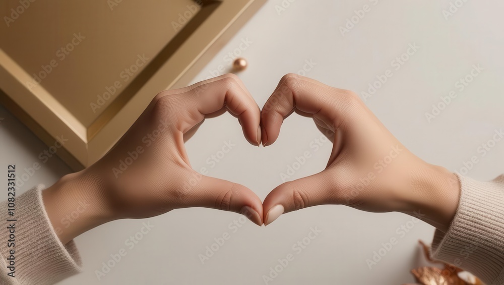 Obraz premium A pair of hands forms a heart shape against a neutral background, symbolizing love and connection.
