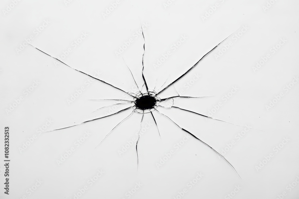 A broken glass window pane on a white background. A broken glass window pane on a white background.