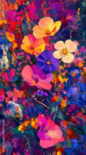 Vibrant Impasto Floral Garden Painting