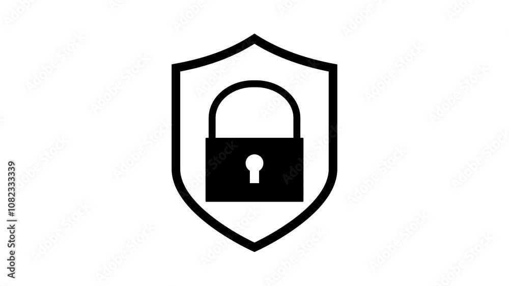 Cybersecurity Shield icon with Lock icon animation on white background. Cybersecurity Shield icon with Lock icon animation on white background.