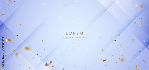 Gold confetti on light blue background. Celebration grand opening party happy concept.