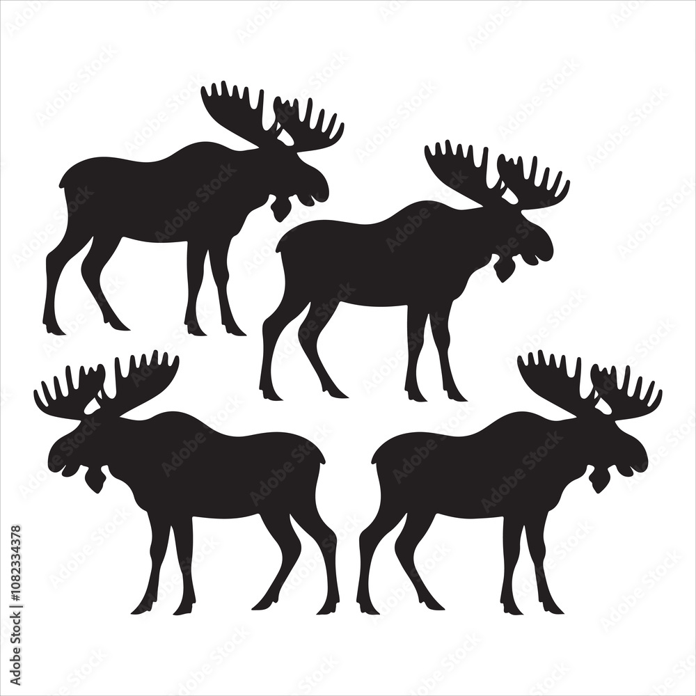 set of vector icon moose silhouette set of vector icon moose silhouette