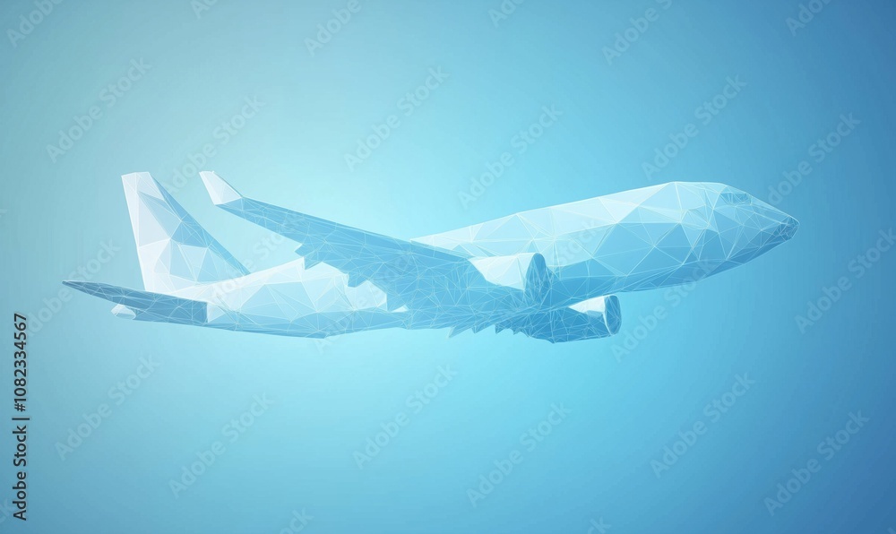 Polygonal airplane design, abstract representation of aircraft in blue tones, showcasing geometric shapes and modern aesthetics Polygonal airplane design, abstract representation of aircraft in blue tones, showcasing geometric shapes and modern aesthetics