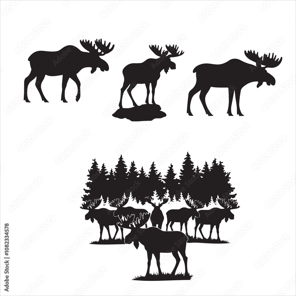 set of vector icon moose silhouette set of vector icon moose silhouette