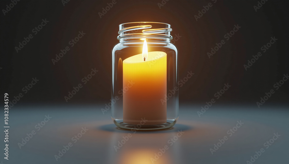 A glowing candle is encapsulated in a clear glass jar, radiating warmth and comfort in the surrounding darkness. The image evokes protection, preservation, and inner light. A glowing candle is encapsulated in a clear glass jar, radiating warmth and comfort in the surrounding darkness. The image evokes protection, preservation, and inner light.