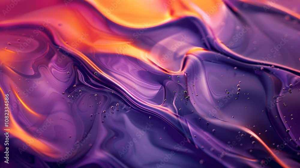 Obraz premium Abstract Purple and Orange Swirling Liquid with Bubbles Background