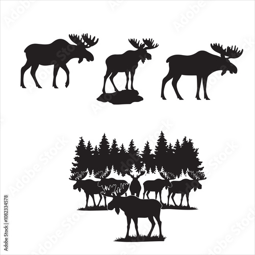 set of vector icon moose silhouette