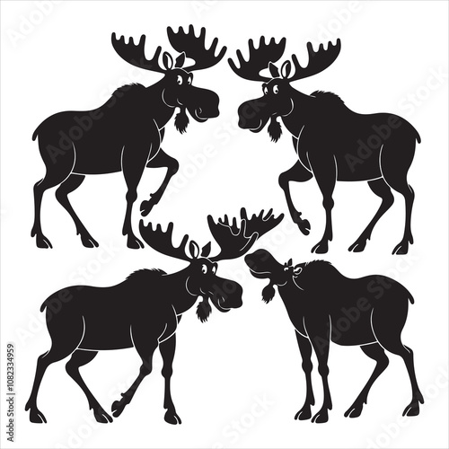 set of vector icon moose silhouette