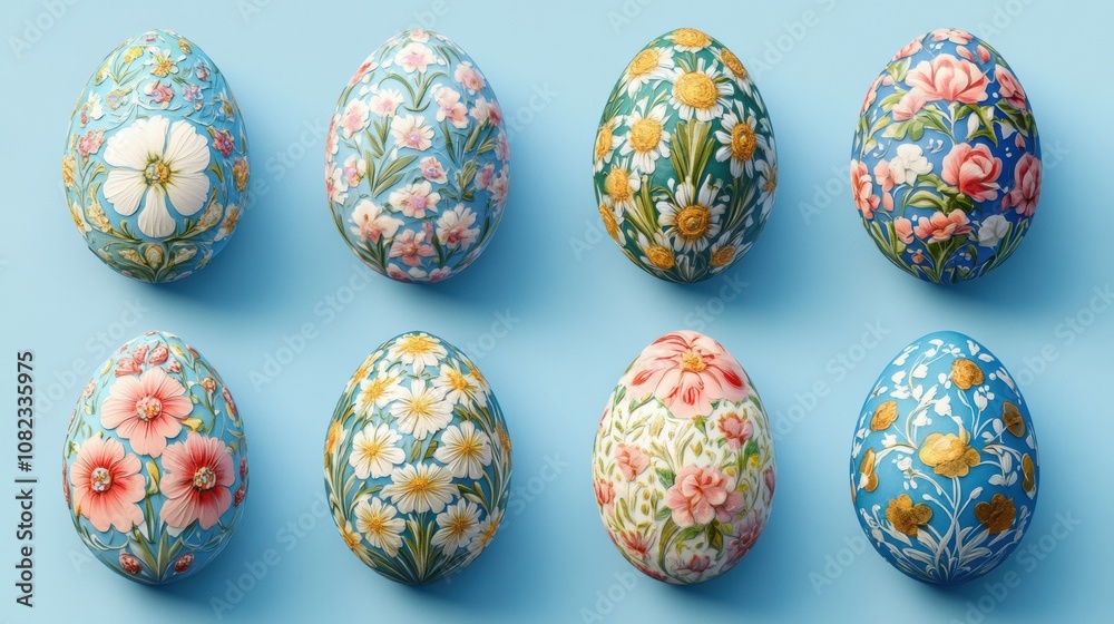 Close-Up of Easter Eggs with Stunningly Detailed Floral Patterns Close-Up of Easter Eggs with Stunningly Detailed Floral Patterns