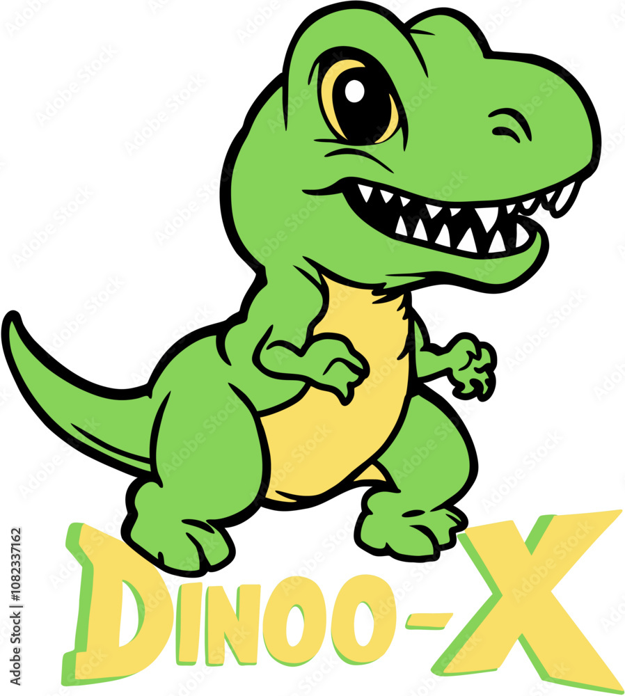 Naklejka premium Cute Dinosaur, cartoon vector illustration. Dinoo-X animal.