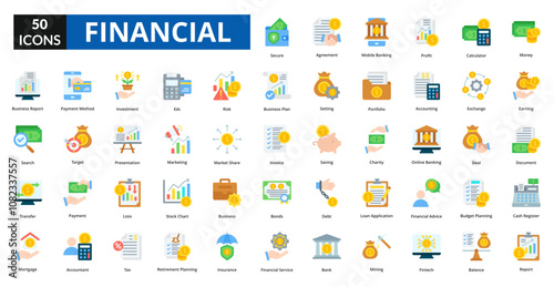 Financial flat icon collection set