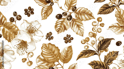 Coffee and Coffee Flowers Magic Collection Set Seamless Pattern