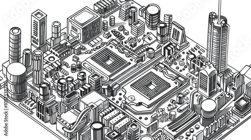 Handdrawn Circuit Motherboard Concept Vector