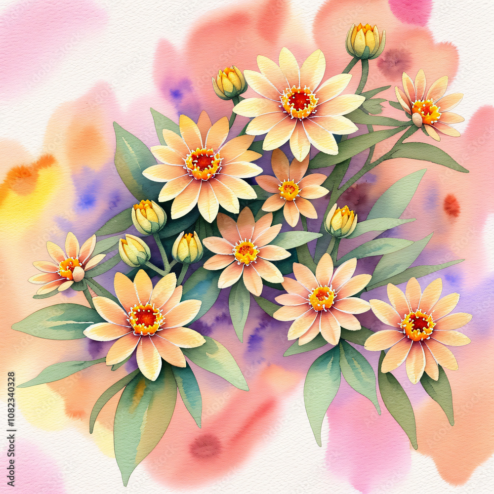 Plain Pale Ochre Background with Tiny Watercolor Flowers Plain Pale Ochre Background with Tiny Watercolor Flowers