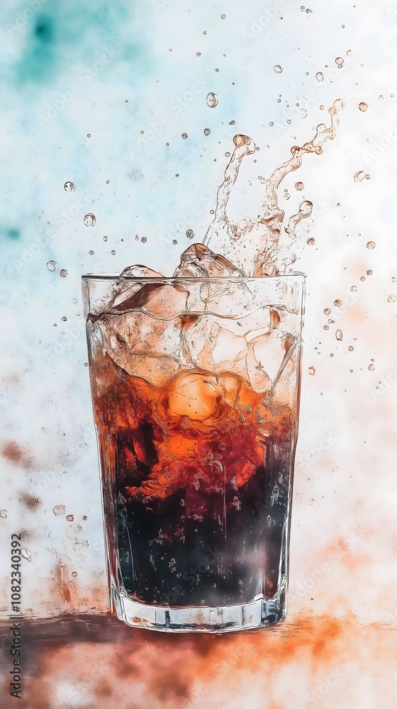 Ice Cubes Splashing into Cola Drink Ice Cubes Splashing into Cola Drink