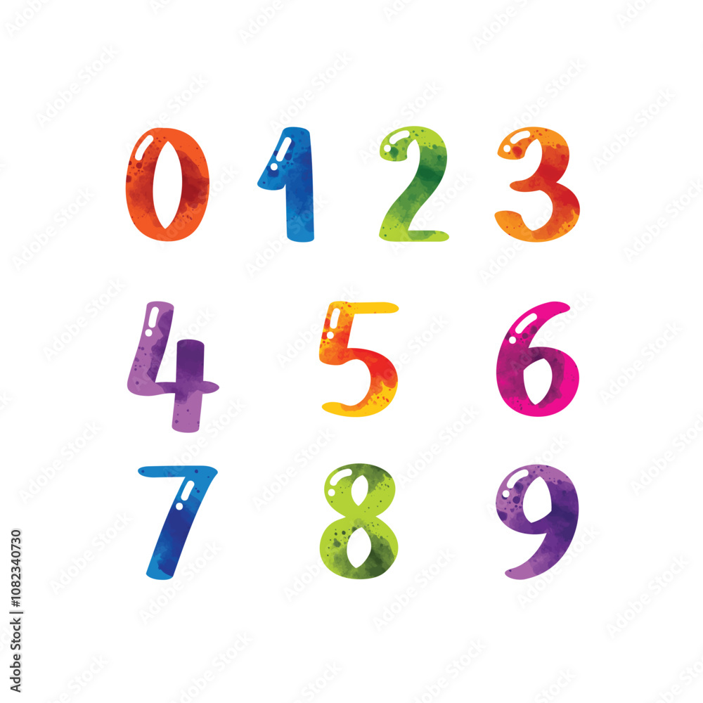 Set of colorful numbers on a white background Set of colorful numbers on a white background