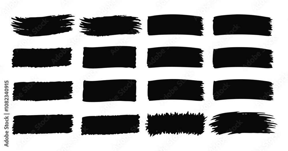 Set of Grunge Brush Stroke Shapes - Black Hand-Painted Textured Rectangles and Squares for Design Elements vector on white background Set of Grunge Brush Stroke Shapes - Black Hand-Painted Textured Rectangles and Squares for Design Elements vector on white background