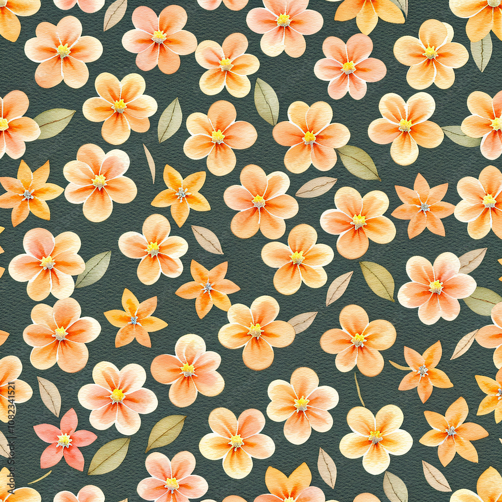 Plain Pale Ochre Background with Tiny Watercolor Flowers Plain Pale Ochre Background with Tiny Watercolor Flowers