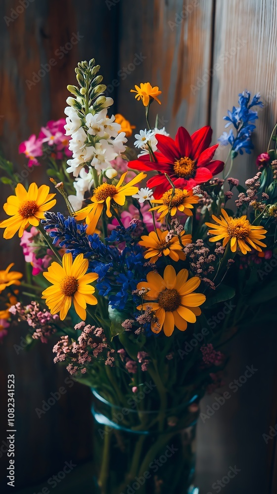 Vibrant Wildflower Bouquet in Glass Vase Vibrant Wildflower Bouquet in Glass Vase
