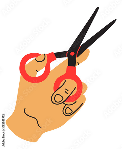 Hand hold scissors. Cutting tool color drawing