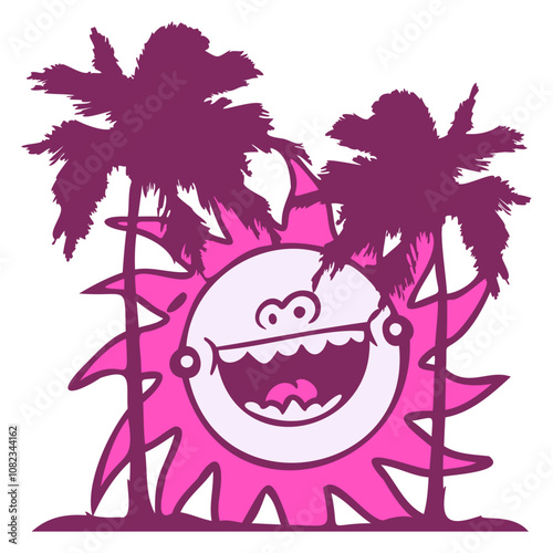 Horse Riding Lines Rider Sun Palm Trees Silhouette Fun Vacation South Seas Tropical Warm Weather Caribbean Nature Lover Summer Holiday Life Isolated T-Shirt Poster Sticker Print Illustration Design