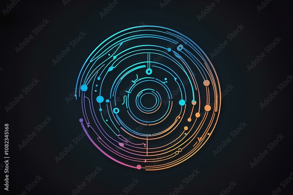 Fototapeta premium abstract circular composition featuring glowing dots and intricate interconnected lines