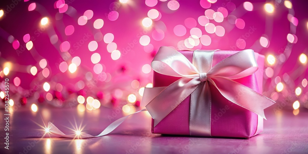 Holiday-Themed Pink Background with Gift Box Tied with White Satin Bow for Valentine's Day, Women's Day, Mother's Day, Birthdays, Weddings, and Christmas - Space for Text Banner or Flyer Holiday-Themed Pink Background with Gift Box Tied with White Satin Bow for Valentine's Day, Women's Day, Mother's Day, Birthdays, Weddings, and Christmas - Space for Text Banner or Flyer