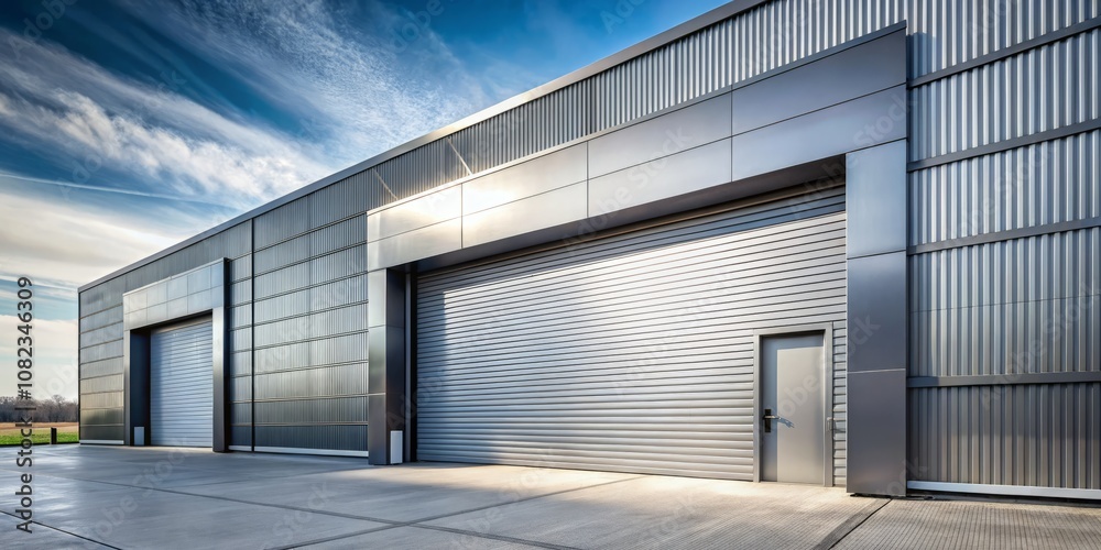 Fototapeta premium Innovative Portrait Photography of Modern Automatic Garage Doors in an Industrial Setting, Showcasing Advanced Design and Functionality for Contemporary Architecture