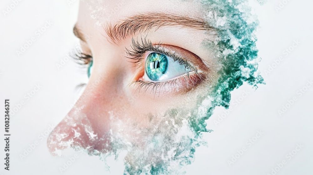 Chakra healing intuition wisdom, A close-up of an eye with vibrant blue irises surrounded by ethereal, frosty effects, blending natural beauty and surreal elements. Chakra healing intuition wisdom, A close-up of an eye with vibrant blue irises surrounded by ethereal, frosty effects, blending natural beauty and surreal elements.