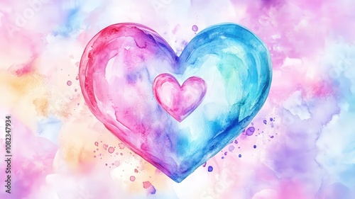 Chakra healing intuition, CBT Psychotherapy, A colorful watercolor compassion heart,  self - improvement