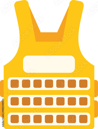 Yellow bulletproof vest protecting vital organs of human body, isolated on white background