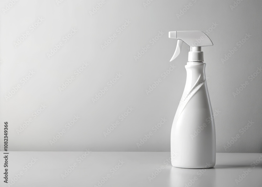 Minimalist Cleaning Bottle Mock-up: Showcase a White Spray Bottle with Simple Background, Perfect for Product Promotion and Branding in Home Cleaning and Organization Photography Minimalist Cleaning Bottle Mock-up: Showcase a White Spray Bottle with Simple Background, Perfect for Product Promotion and Branding in Home Cleaning and Organization Photography