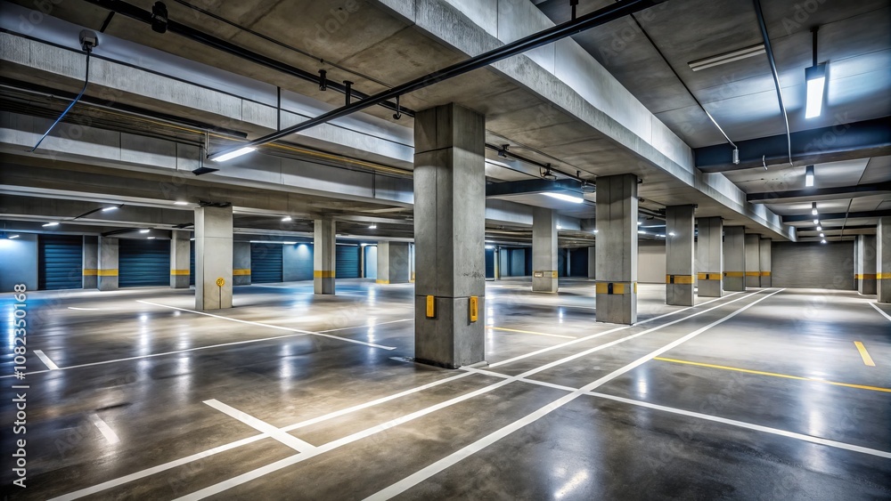 Modern Empty Parking Garage in Contemporary Apartment Building with Rule of Thirds Composition for Architectural Photography and Urban Design Enthusiasts Modern Empty Parking Garage in Contemporary Apartment Building with Rule of Thirds Composition for Architectural Photography and Urban Design Enthusiasts