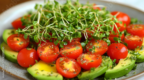 Avocado, Tomato, and Microgreens Salad - Food Photography