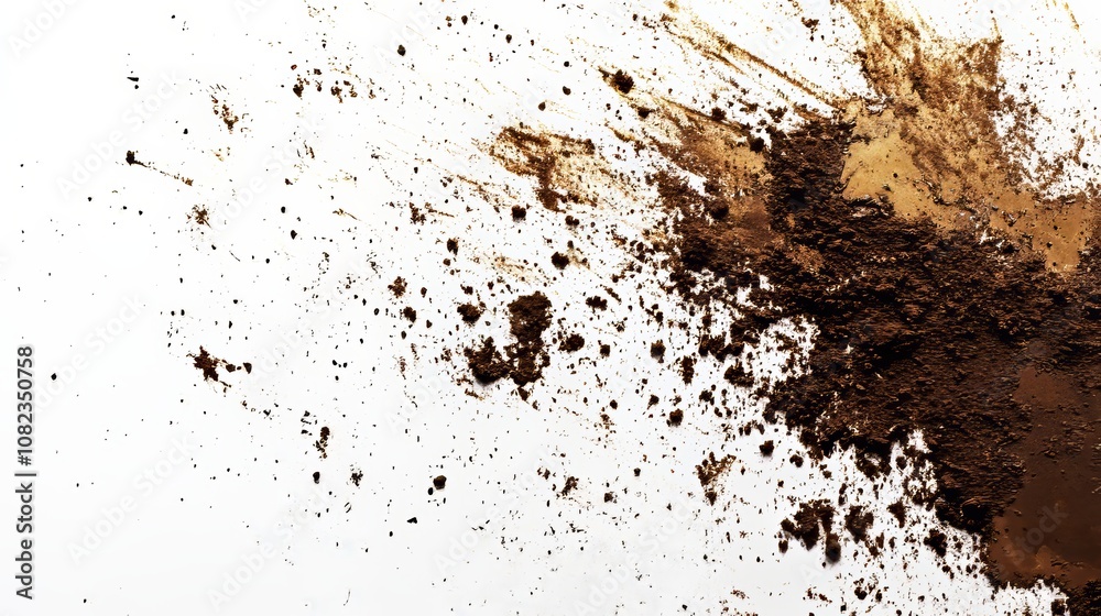 Intricate texture of damp soil stains on a pristine white canvas, isolated from surroundings, allowing for seamless integration into other designs. Intricate texture of damp soil stains on a pristine white canvas, isolated from surroundings, allowing for seamless integration into other designs.