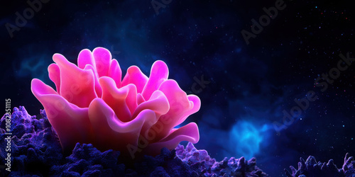 Accuracy clarity concept. vibrant pink coral glowing in cosmic environment, showcasing beauty