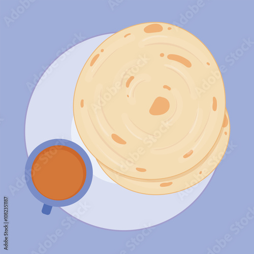 Breakfast illustration. Chai Paratha icon vector. chai paratha roti illustration. tea